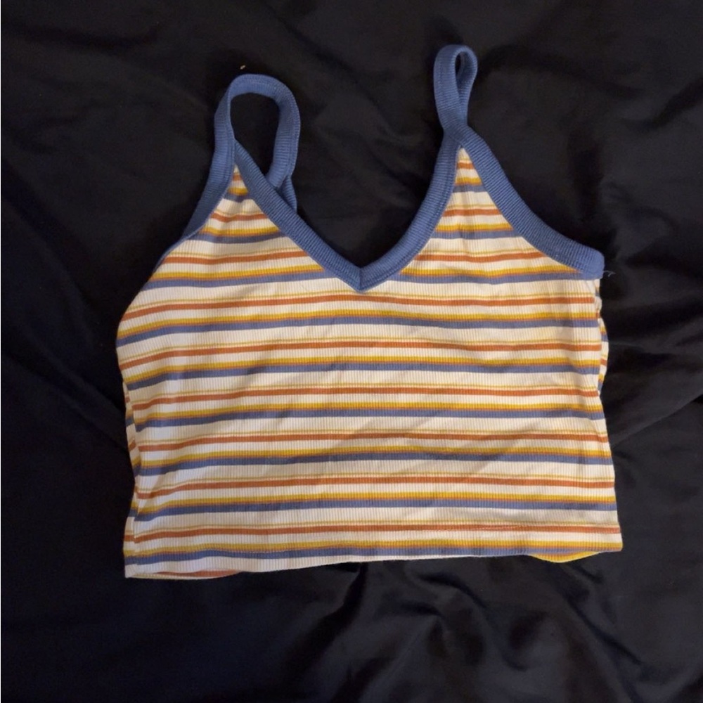 blue and yellow stripe tank top